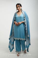 Sky Blue Color Silk Velvet Shawl