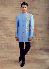 Blue Indo Western Jacket With Embroidery