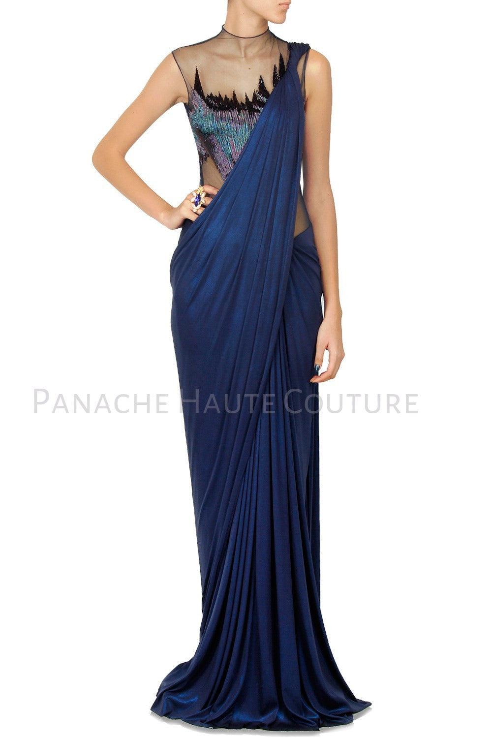 Blue Color Designer Saree Gown Online