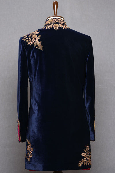 Blue Color Hand Embroidered Indo Western Jacket – Panache Haute Couture