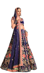 Blue Color Wedding Lehenga in Floral Embroidery