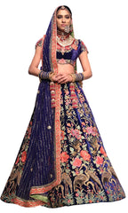 Blue Color Wedding Lehenga in Floral Embroidery