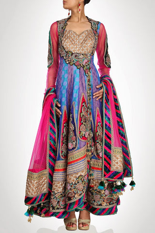 Blue and purple long anarkali suit available online