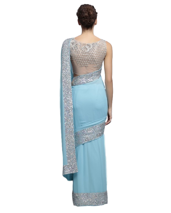 Light blue color designer saree with silver ssequin work
