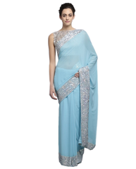 Light blue color designer saree with silver ssequin work