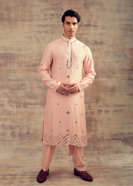 Blush Pink Color Mirror Embroidery Kurta Set