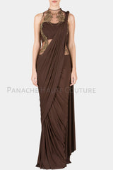 Chocolate Brown Color Designer Saree Gown