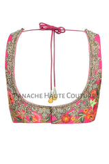 Dark Pink Color Blouse with Multicolor Thread Embroidery