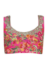 Dark Pink Color Blouse with Multicolor Thread Embroidery