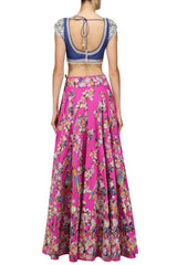 Dark Pink Color Lehenga With Blue Blouse