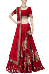 Deep Red Wedding Lehgna Choli by Panache Haute Couture