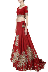 Deep Red Wedding Lehgna Choli by Panache Haute Couture