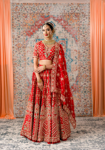 Amazing red color banarasi lehenga choli for traditional look – Joshindia