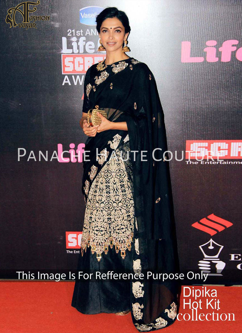 Deepika Padukon in Black Color Designer Lehenga Saree
