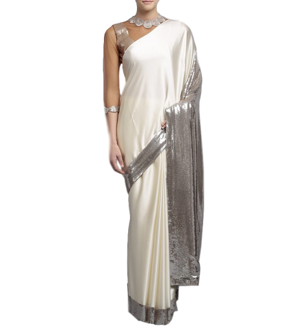 Designer Saree in Ivory Color