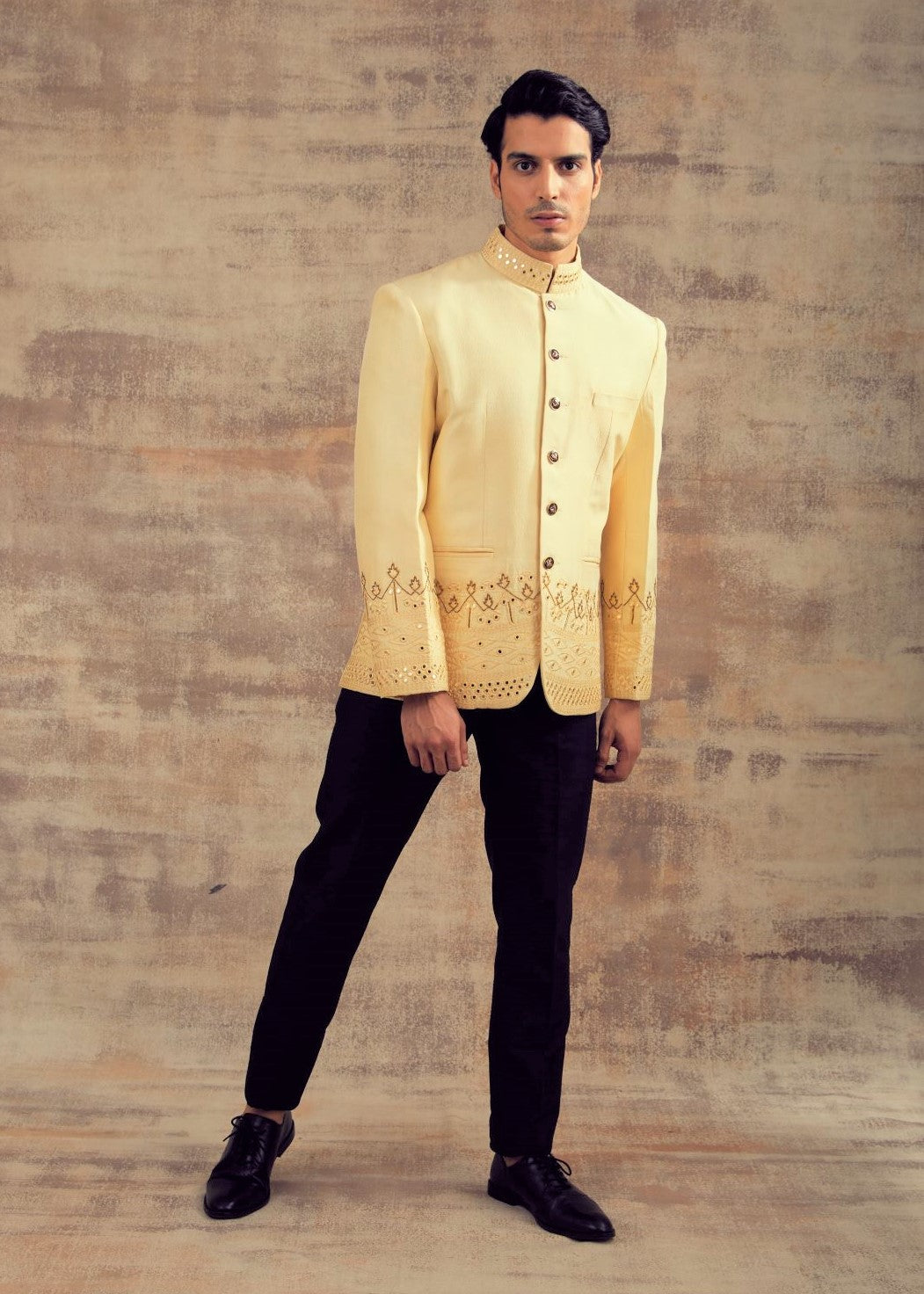 Royal Floral Pattern Banarasi Brocade Half Jodhpuri Jacket with Silk K –  Desioz