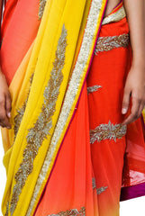orange yellow designer saree