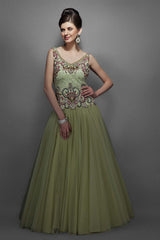 Dusky green color Indo Western bridal gown