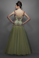 Dusky green color Indo Western bridal gown