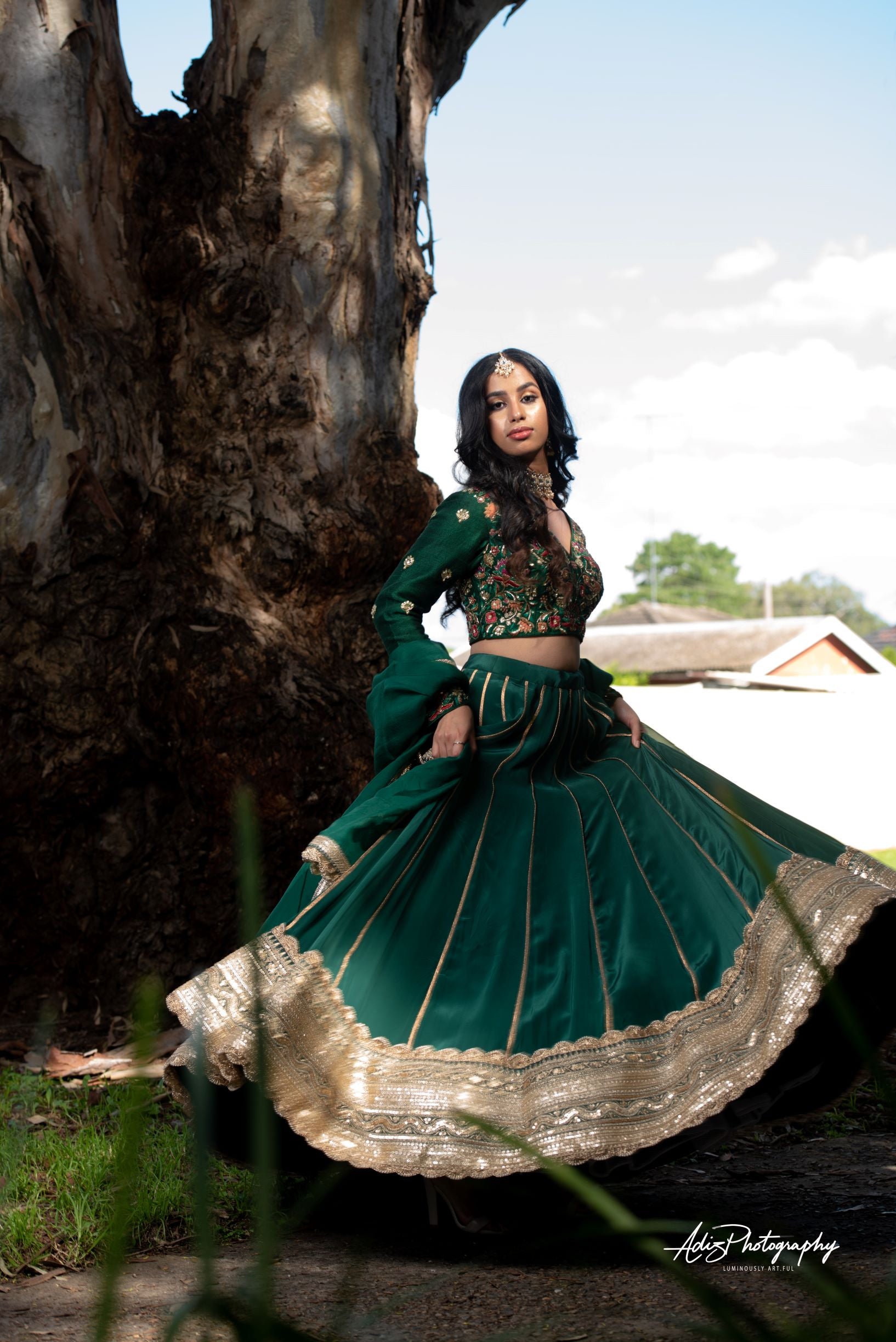 Buy Emerald Green Georgette Lehenga & Crop Top Set with Embroidery