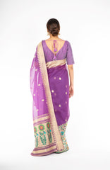 Engrossing Bright Violet Handloom Saree with Paithani Border and Pallu