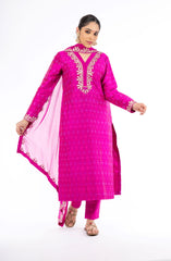 Extra-ordinary Magenta Color Handloom Ikkat and Raw Silk Salwar Kameez