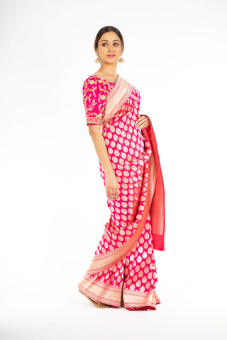 Extra-ordinary Pink Color Banarasi Handloom Saree from Panache Haute Couture