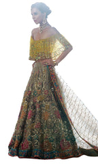 Fawn Color Wedding Lehenga with Multicolor Embroidery