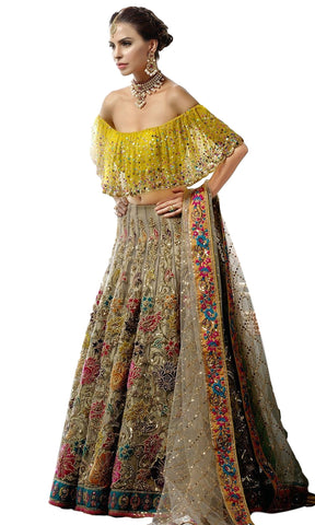 Buy Pakistani Designer Lehenga Tea Green Satin Chaniya Choli Online -  LLCV00488 | Andaaz Fashion