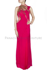 Fuschia Pink Designer Saree Gown Online