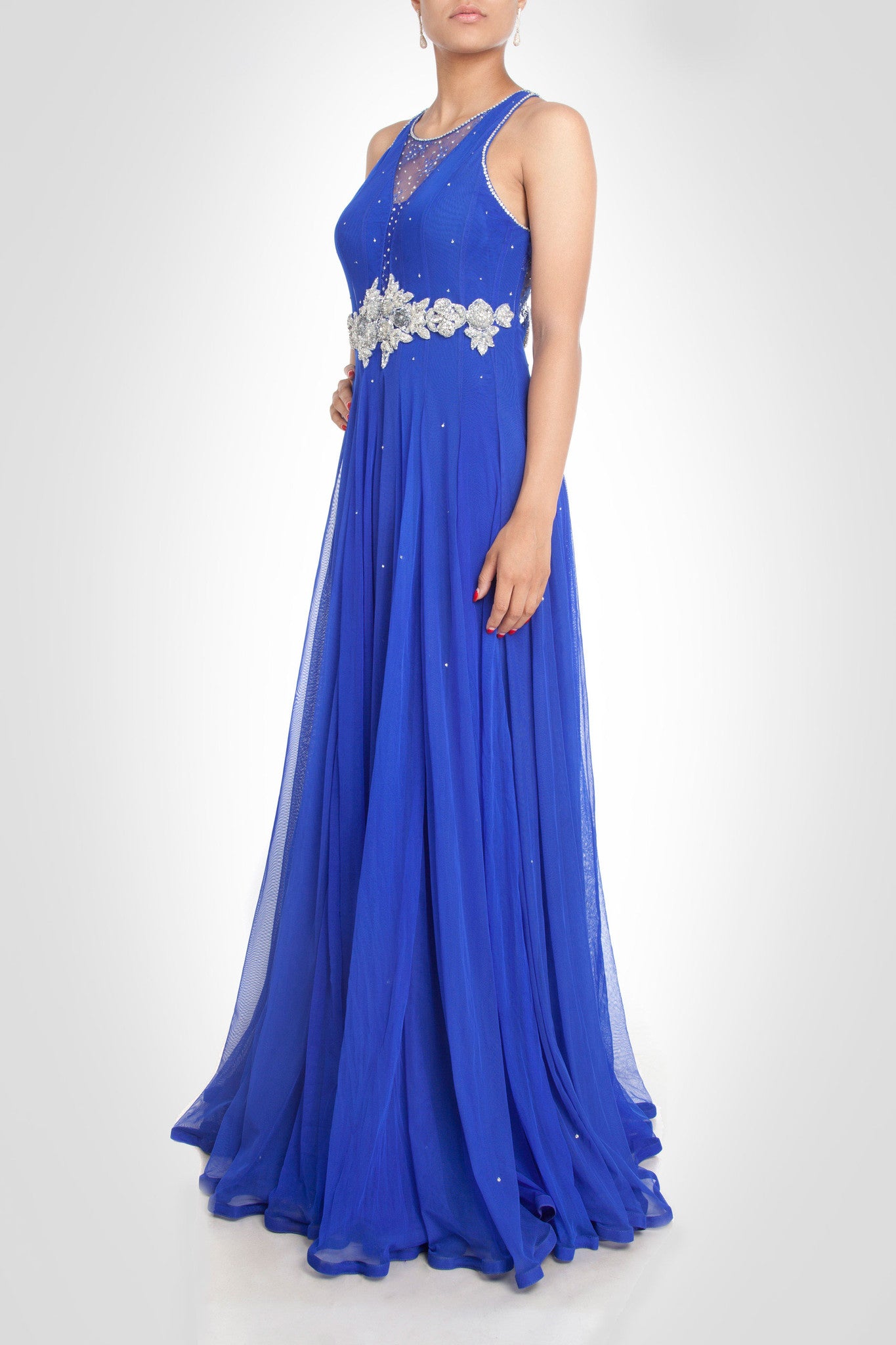 Royal blue cape sleeve gown – TheStylease.com