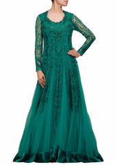Teal Green Gown with applique work