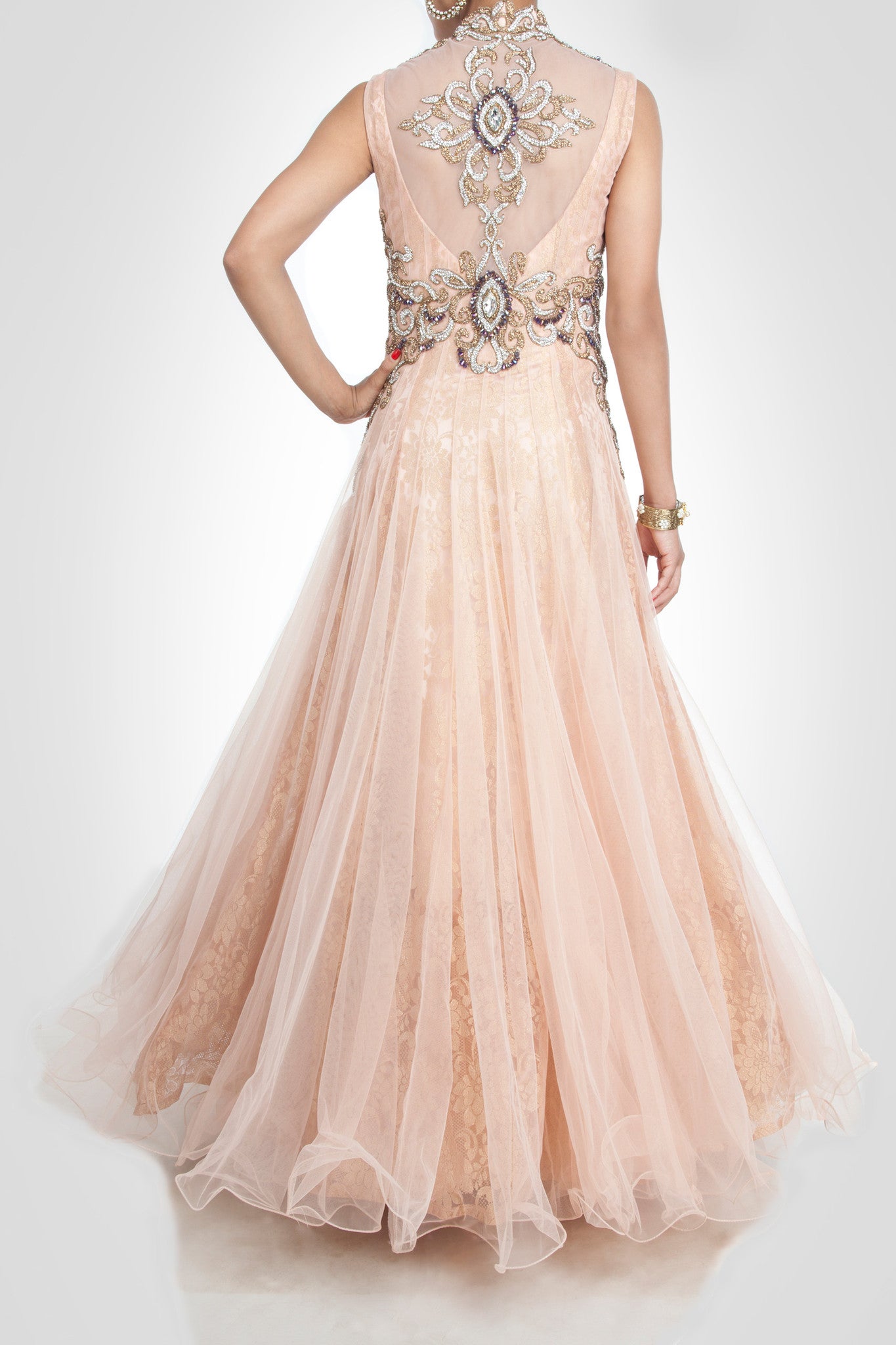 Peach color high-neck gown