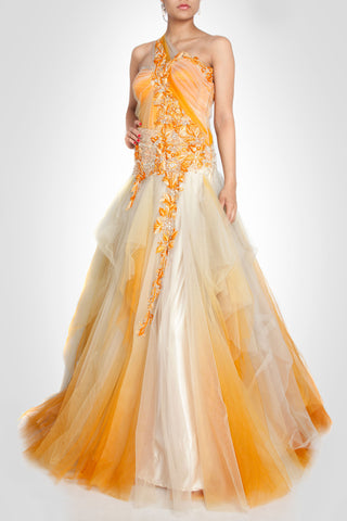 Net gown in White and Mustard color