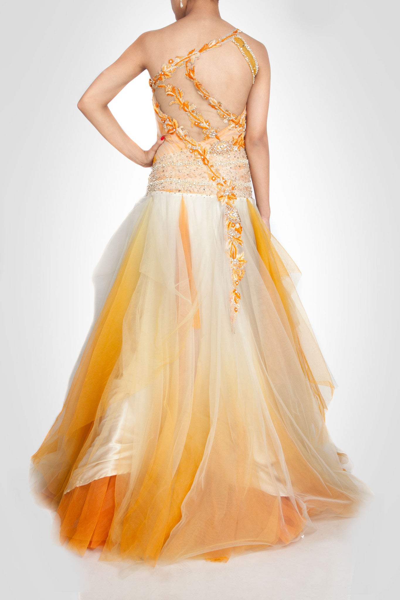Net gown in White and Mustard color