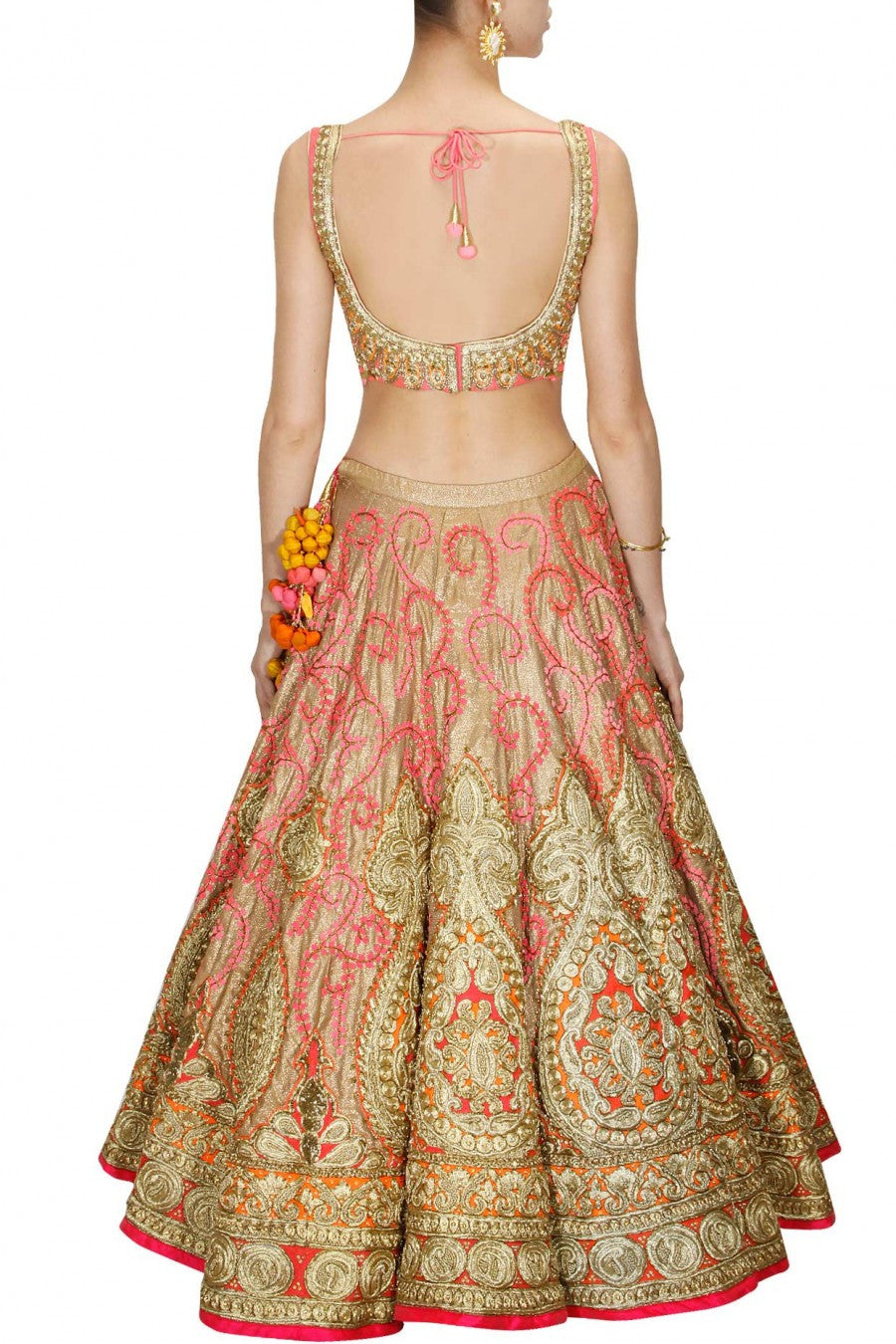 Golden and Pink Bridal Lehenga Choli