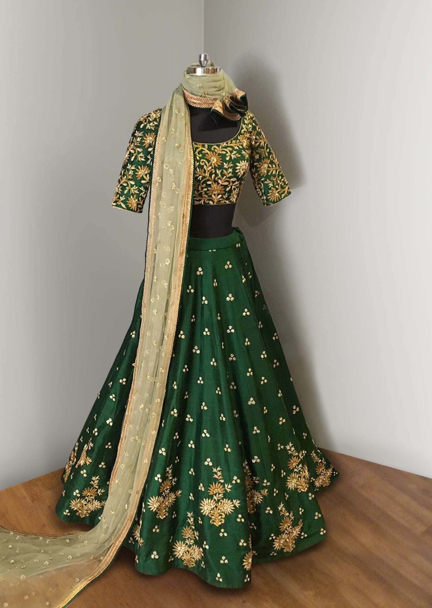 Green Color Lehenga Choli with Beige Dupatta by Panache Haute Couture