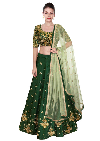 Green Color Lehenga Choli with Beige Dupatta by Panache Haute Couture