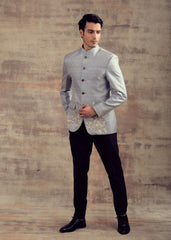 Grey Color Banarasi Silk Jodhpuri Jacket