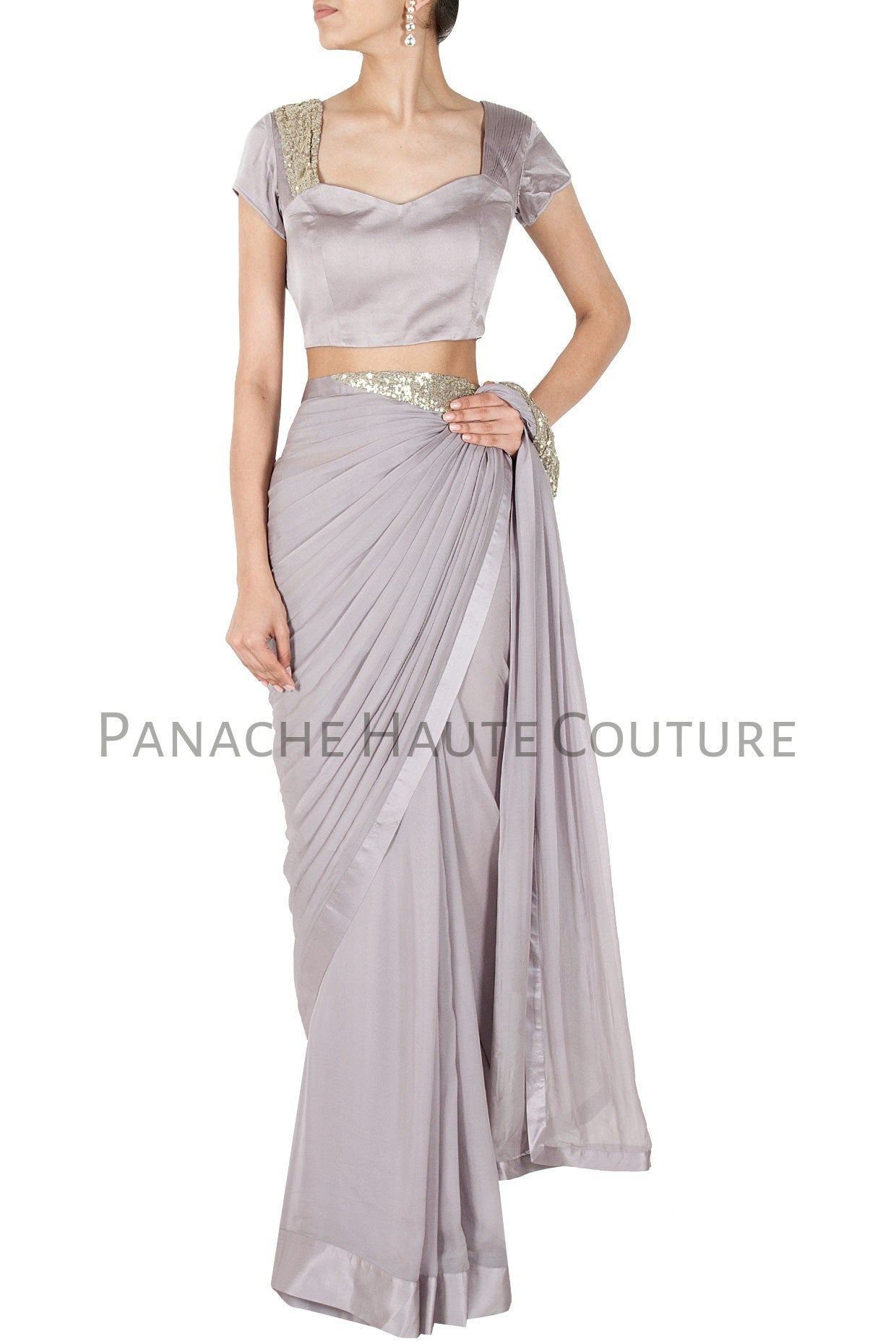 Grey Color Designer Saree Gown Online