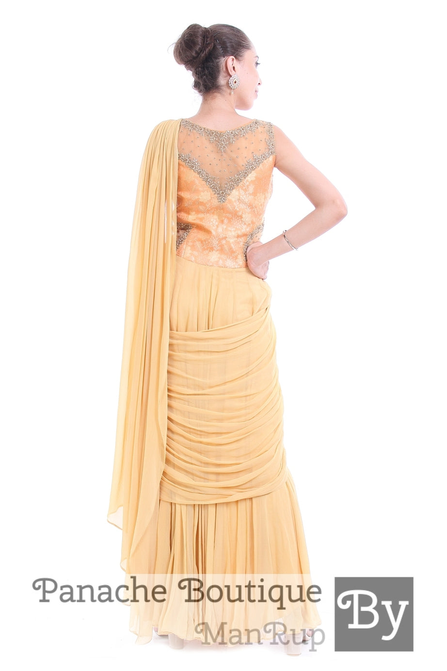 Silk Brocade and Georgette Silk Saree Gown