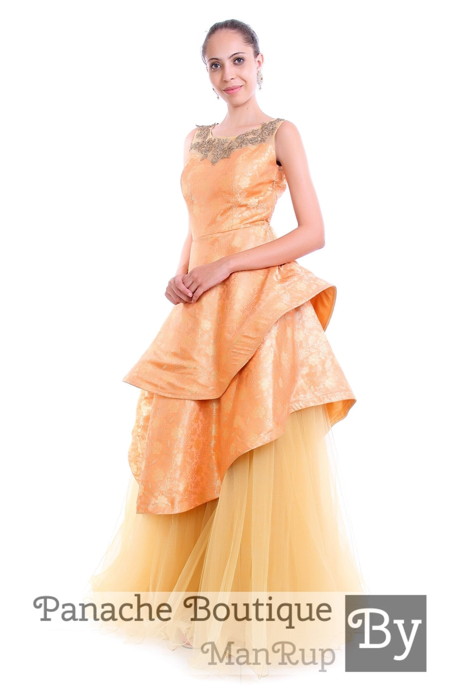 Women's Deh Gold-Silver Brocade Evening Dress - Mustard colour, Plungi –  HEMANG AGRAWAL