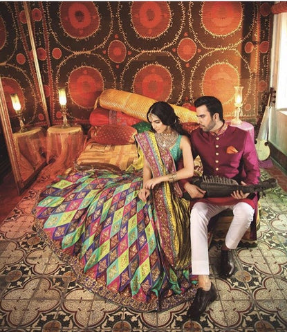 Multicoloured lehenga in Zardozi Embroidery