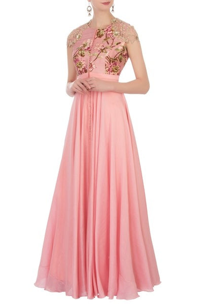 Peach Colour Floor Length Ananarkali Set
