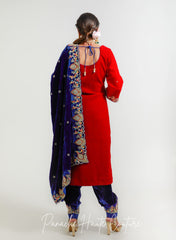 Indigo Color Shawl with Red Indigo Salwar Suit from VIBGYOR Collection