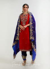 Indigo Color Shawl with Red Indigo Salwar Suit from VIBGYOR Collection