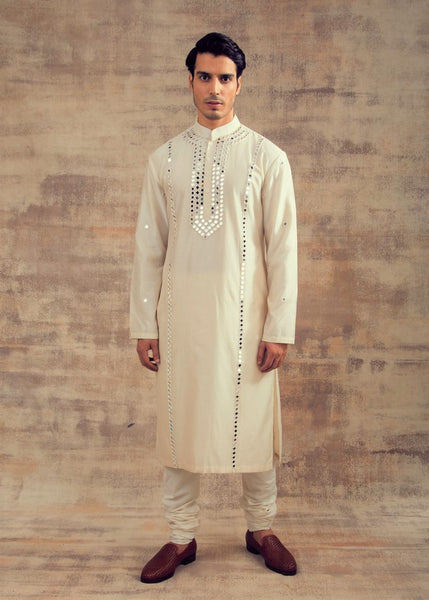 Ivory Color Mirror Embroidery Kurta Set
