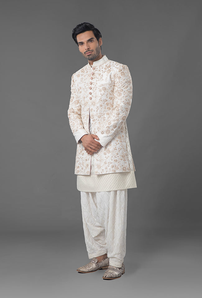 Ivory Color Embroidered Sherwani