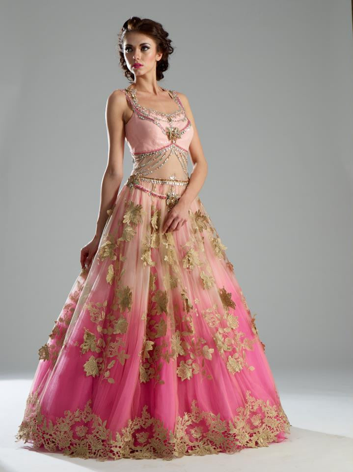 Pink color double shaded Indo Western Gown