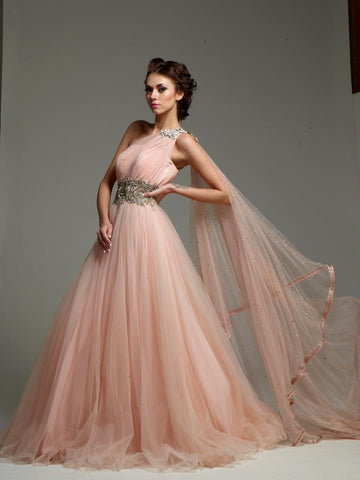Peach Pink color Indo Western Gown